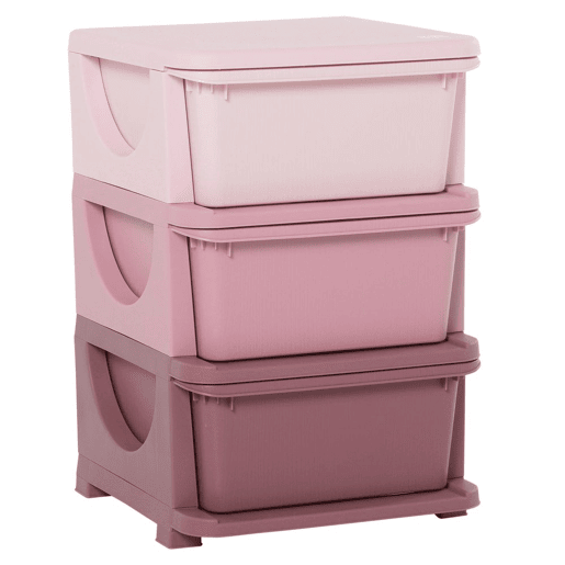 HOMCOM Organizador de Brinquedos para Crianças acima de 3 Anos com 3 Gavetas Arrumação para Brinquedos Roupas Livros 37x37x56,5 cm Rosa