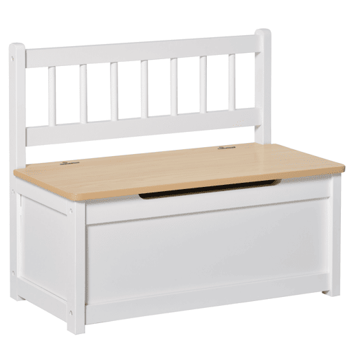 HOMCOM Baú de Brinquedos para crianças acima de 2 anos Banco de Armazenamento Infantil de Madeira de Pinho com Tampa de Amortecimento e Encosto Alto para Sala de Jogos Habitação 60x30x50cm Banco