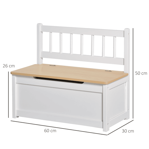 HOMCOM Baú de Brinquedos para crianças acima de 2 anos Banco de Armazenamento Infantil de Madeira de Pinho com Tampa de Amortecimento e Encosto Alto para Sala de Jogos Habitação 60x30x50cm Banco