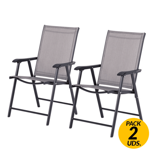 Outsunny Conjunto de 2 Cadeiras Dobráveis para Exterior com Apoio para o Braço Cadeiras para Jardim com Textilene e Metal Carga 110 kg 58x64x94 cm Cinzento Claro