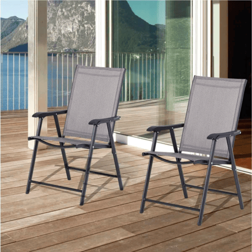 Outsunny Conjunto de 2 Cadeiras Dobráveis para Exterior com Apoio para o Braço Cadeiras para Jardim com Textilene e Metal Carga 110 kg 58x64x94 cm Cinzento Claro