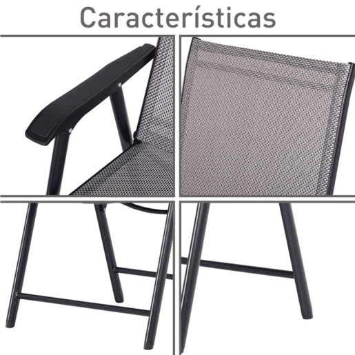 Outsunny Conjunto de 2 Cadeiras Dobráveis para Exterior com Apoio para o Braço Cadeiras para Jardim com Textilene e Metal Carga 110 kg 58x64x94 cm Cinzento Claro