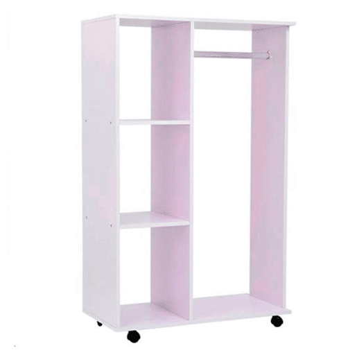 HOMCOM Roupeiro de Madeira Móvel Armário Roupeiro Aberto com Barra para Pendurar e 3 Prateleiras Organizadoras para Dormitório 80x40x128cm Branco