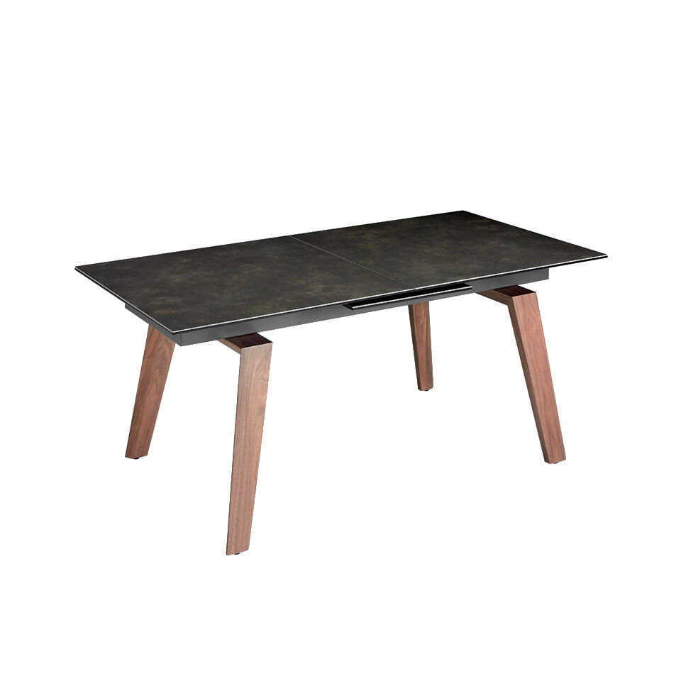 ANGEL CERDA Mesa comedor extensible rectangular mármol porcelánico y nogal 230x90
