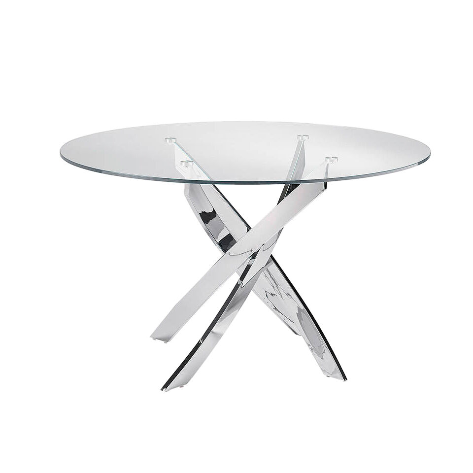 ANGEL CERDA Mesa comedor redonda cristal templado y acero cromado 120x120