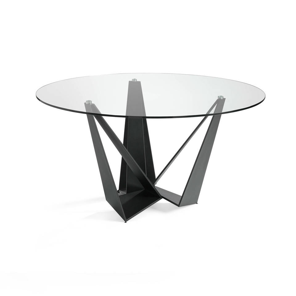 ANGEL CERDA Mesa comedor redonda cristal templado y acero negro 150x150