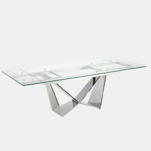 ANGEL CERDA Mesa de jantar extensível retangular vidro temperado e aço cromado