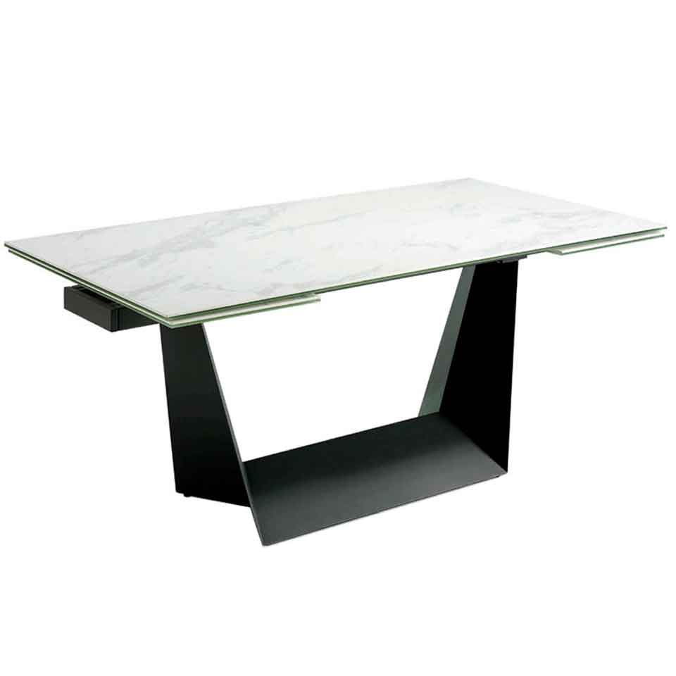 ANGEL CERDA Mesa comedor extensible rectangular mármol porcelánico y acero negro 270x90