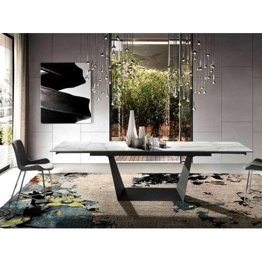 ANGEL CERDA Mesa de jantar extensível retangular mármore porcelânico e aço preto