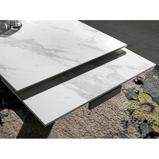 ANGEL CERDA Mesa de jantar extensível retangular mármore porcelânico e aço preto