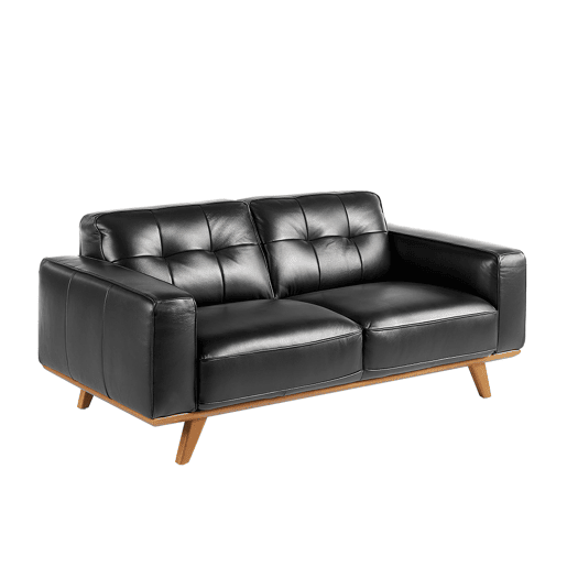 ANGEL CERDA Sofá de 2 lugares estofado em pele de vaca preta