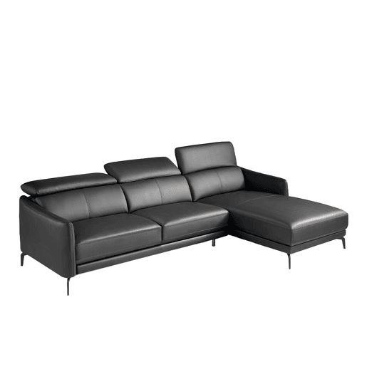ANGEL CERDA Sofá chaise longue couro de vaca preto 94x283x174
