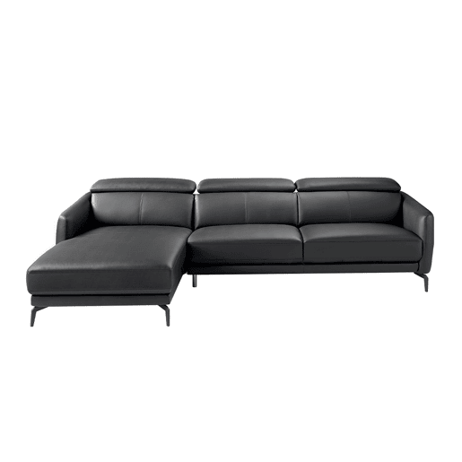 ANGEL CERDA Sofá chaise longue em pele de vaca preto 94x283x174 cm