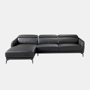 ANGEL CERDA Sofá chaise longue em pele de vaca preto 94x283x174 cm