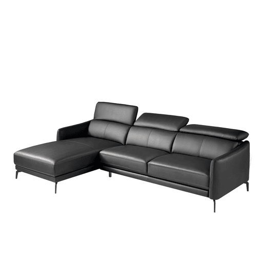 ANGEL CERDA Sofá chaise longue em pele de vaca preto 94x283x174 cm