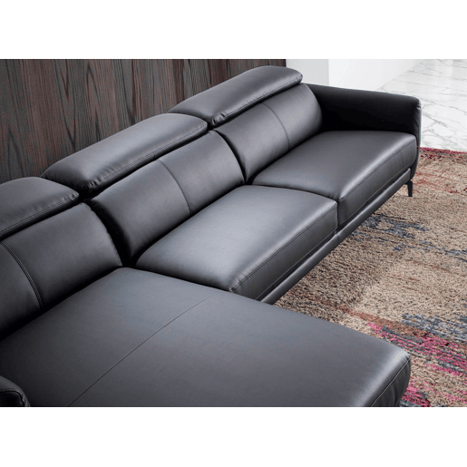ANGEL CERDA Sofá chaise longue em pele de vaca preto 94x283x174 cm
