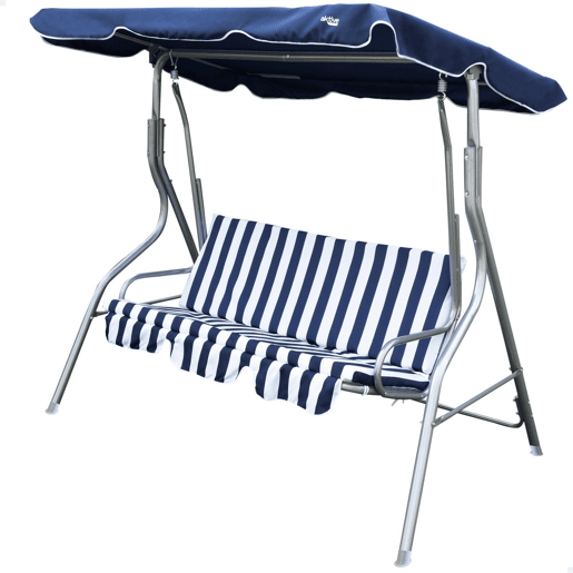 Cadeira de baloiço de jardim azul e branca com capota basculante 3 lugares Aktive