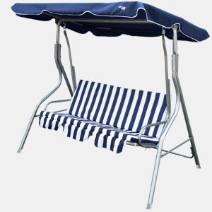 Cadeira de baloiço de jardim azul e branca com capota basculante 3 lugares Aktive