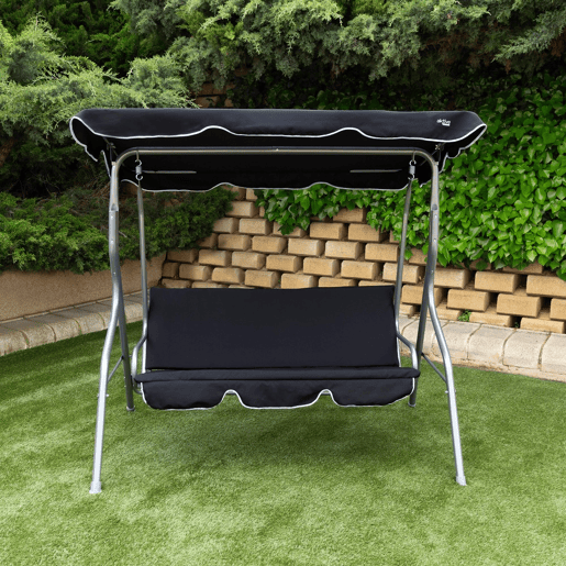 Cadeira de baloiço de jardim preta com capota basculante de 3 lugares Aktive