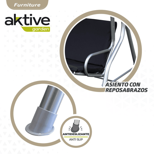 Cadeira de baloiço de jardim preta com capota basculante de 3 lugares Aktive
