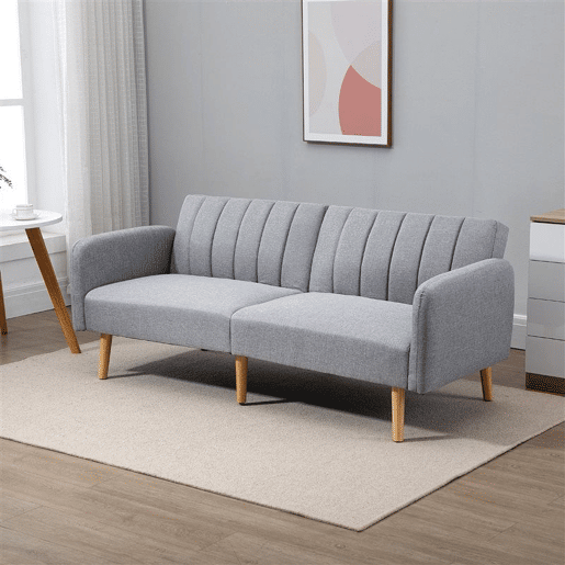 HOMCOM Sofá Cama de 2 Lugares com Encosto Ajustável em 3 Posições Apoio para os Braços Desmontável e Pés de Madeira Sofá Duplo Moderno para Sala de Estar Escritório 173x75x73cm Cinza