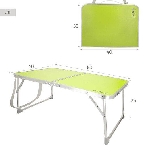 Aktive Mesa de camping dobrável verde com alça 60x40x25 cm Aktive Mesa de camping dobrável verde com alça 60x40x25 cm