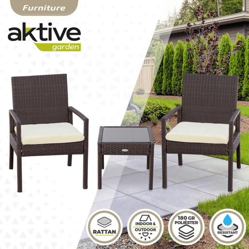 Conjunto de móveis de terraço com poltronas e mesa de vime Aktive Conjunto de móveis de terraço com poltronas e mesa de vime Aktive