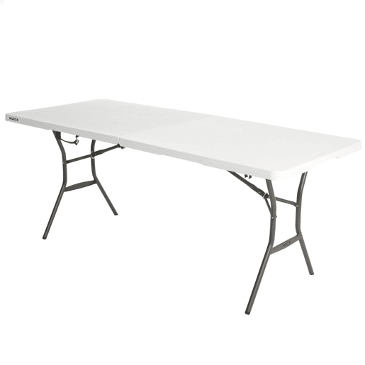Mesa retangular dobrável efeito granito branco Lifetime 185x76x74 cm
