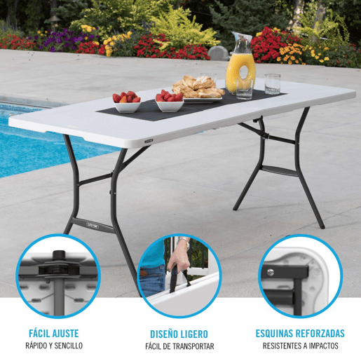 Mesa retangular dobrável efeito granito branco Lifetime 185x76x74 cm