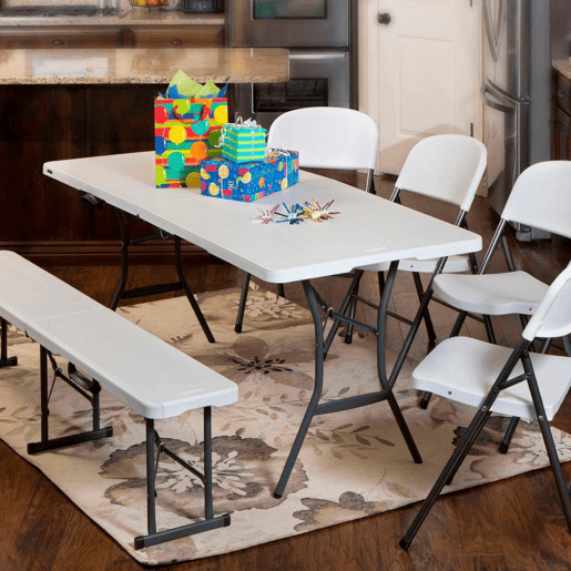 Mesa retangular dobrável efeito granito branco Lifetime 185x76x74 cm