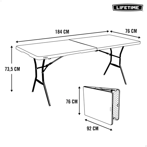 Mesa retangular dobrável efeito granito branco Lifetime 185x76x74 cm