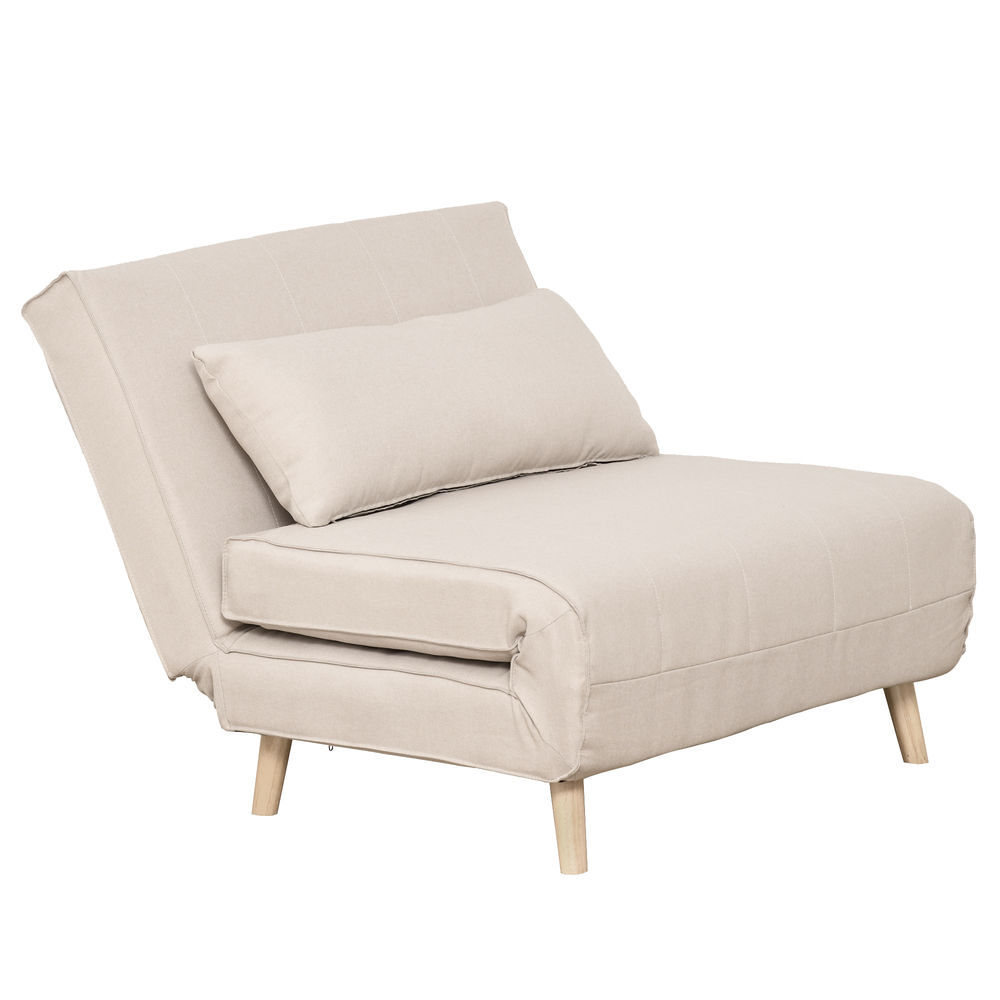 Homcom sofá cama individual 3 en 1, sillón cama plegable con respaldo ajustable en 6 posiciones, asiento amplio, almohada acolchada, patas de madera, carga 350 kg, 94x78x80 cm, crema