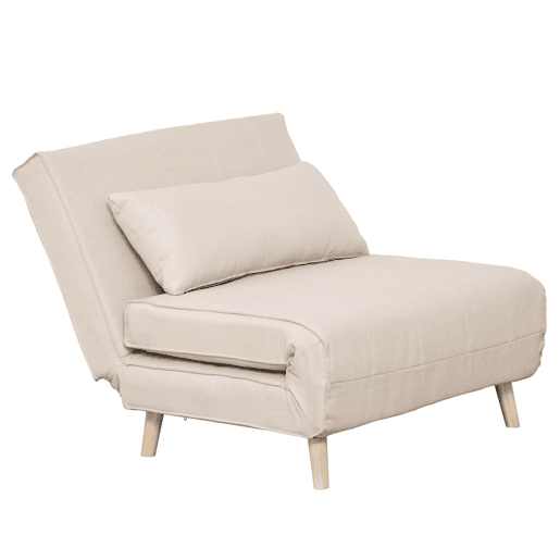 HOMCOM Sofá-Cama Individual 3 em 1, Poltrona-Cama Dobrável com Encosto Ajustável em 6 Posições, Assento Largo, Almofada Acolchoada, Pernas de Madeira, Suporta 120 kg, 94x78x80 cm, Creme