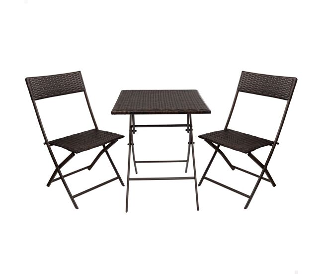 Conjunto mesa y sillas terraza plegable ratán aktive