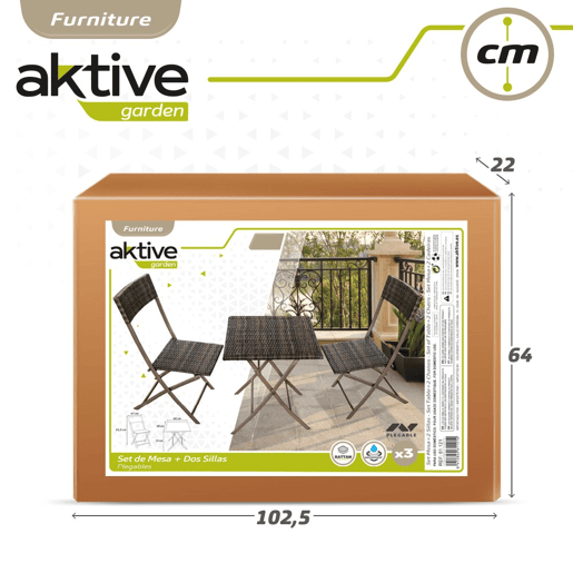Conjunto de mesa e cadeiras de terraço dobrável de vime Aktive