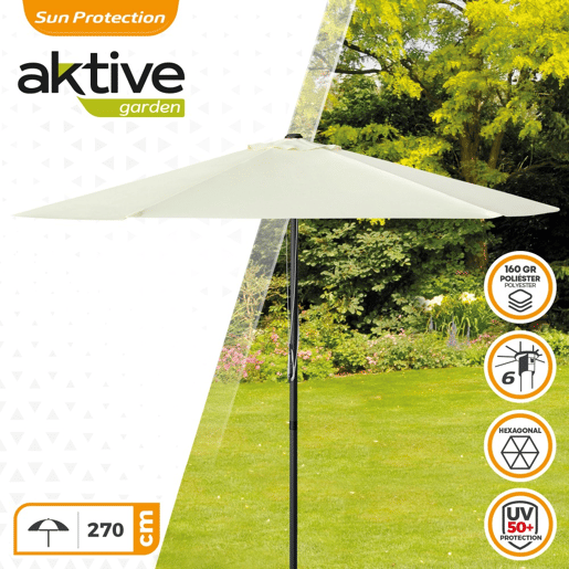 Guarda-sol de jardim hexagonal Ø270 cm com sistema de roldana dupla Aktive