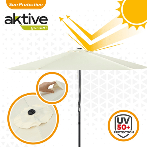 Guarda-sol de jardim hexagonal Ø270 cm com sistema de roldana dupla Aktive