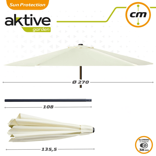 Guarda-sol de jardim hexagonal Ø270 cm com sistema de roldana dupla Aktive