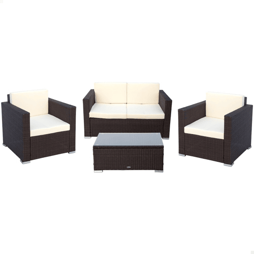 Conjunto de poltronas de vime, sofá e mesa de café para terraço Aktive