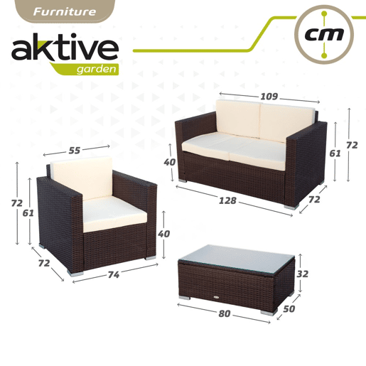 Conjunto de poltronas de vime, sofá e mesa de café para terraço Aktive