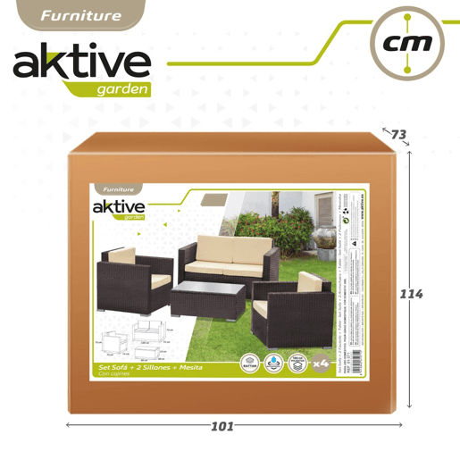 Conjunto de poltronas de vime, sofá e mesa de café para terraço Aktive