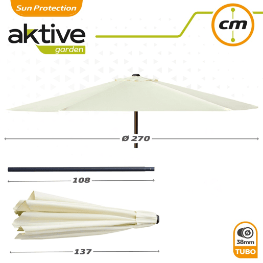Guarda-chuva para terraço e jardim Ø270 cm com proteção UV50 Aktive