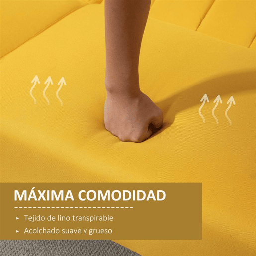 HOMCOM Sofá Cama de 2 Lugares com Encosto Ajustável em 3 Posições Apoio para os Braços Desmontável e Pés de Madeira Sofá Duplo Moderno para Sala de Estar Escritório 173x75x73cm Amarelo