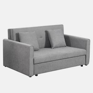 HOMCOM Sofá Cama de 2 Lugares Estofado em Algodão com 2 Almofadas Apoio para os Braços e Armazenamento Sofá Duplo Moderno para Sala de Estar Escritório 152x101x81cm Cinza