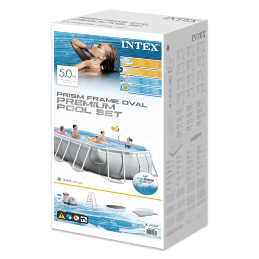 Piscina oval amovível com estrutura prismática intex 503x274x122 cm com purificador