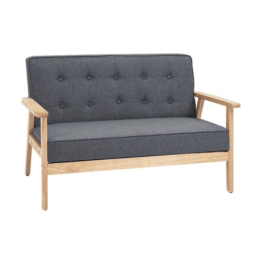 HOMCOM Sofá de 2 Lugares com Encosto e Almofadas Acolchoados Pés de Madeira Antiderrapantes para Sala de estar Dormitório Oficina 114x66x69 cm Cinza