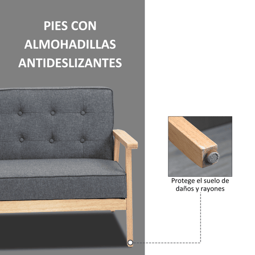 HOMCOM Sofá de 2 Lugares com Encosto e Almofadas Acolchoados Pés de Madeira Antiderrapantes para Sala de estar Dormitório Oficina 114x66x69 cm Cinza