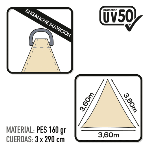 Toldo de sombra triangular Aktive Garden uv50 cor creme