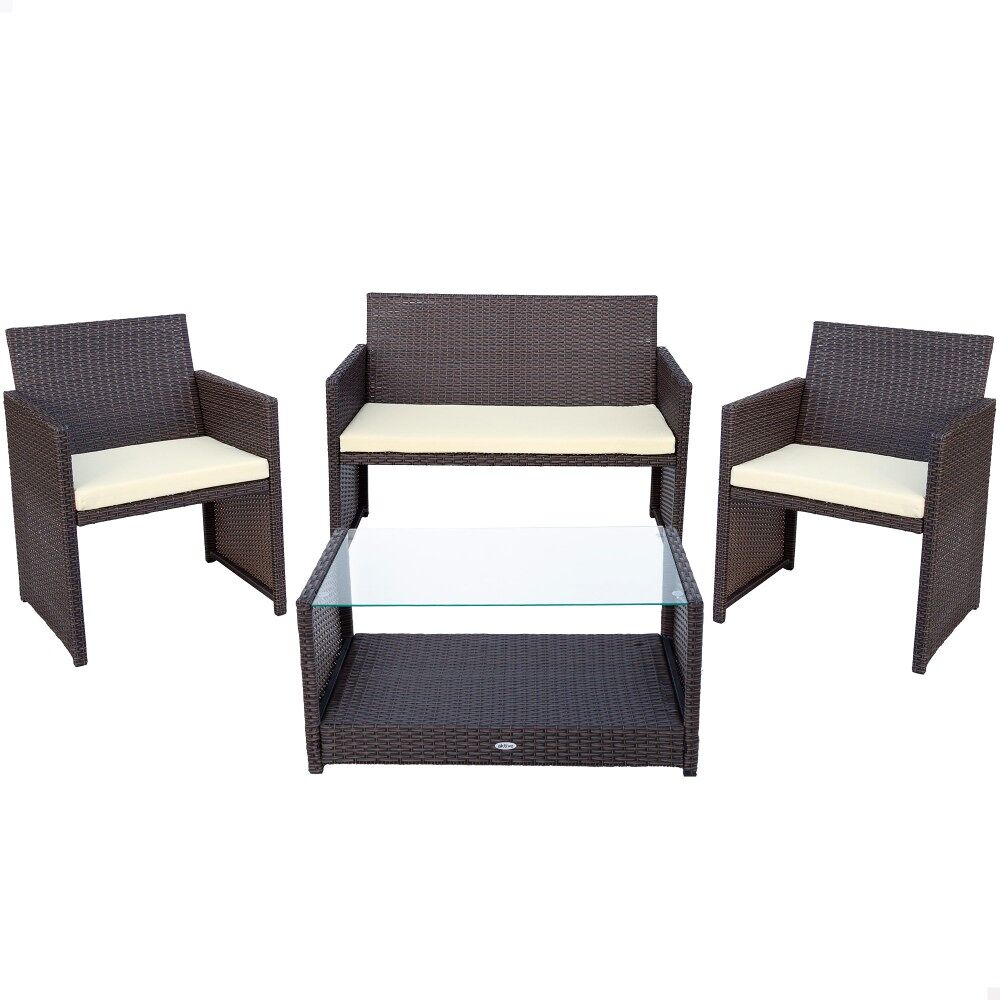 Conjunto muebles terraza ratán 3 sillones y 1 mesa aktive