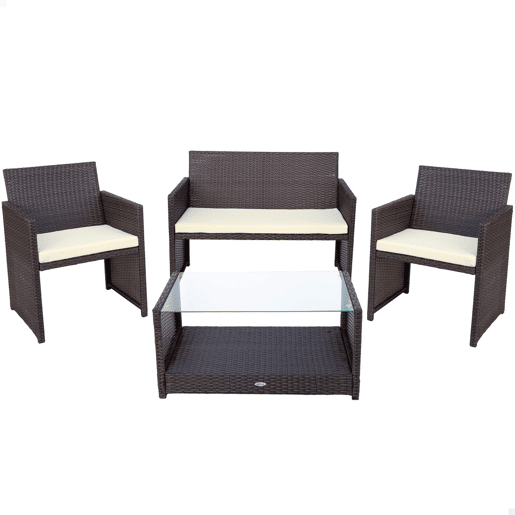 Conjunto de móveis de terraço em vime 3 poltronas e 1 mesa Aktive